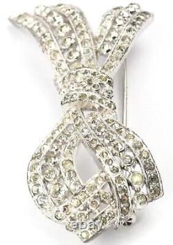 KTF Trifari'Alfred Philippe' Deco Pave Openwork Diamante Bow Pin