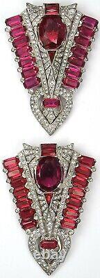 KTF Trifari'Alfred Philippe' Deco Pave and Ruby Pair of Chevron Dress Clips