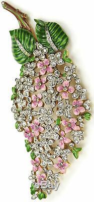 KTF Trifari'Alfred Philippe' Gold Pave and Enamel Giant Lilac Flower Pin