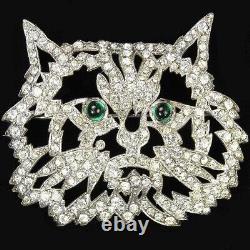 KTF Trifari'Alfred Philippe' Pave Openwork and Emerald Cabochon Eyes Cat