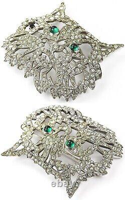 KTF Trifari'Alfred Philippe' Pave Openwork and Emerald Cabochon Eyes Cat