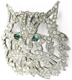 KTF Trifari'Alfred Philippe' Pave Openwork and Emerald Cabochon Eyes Cat