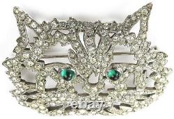 KTF Trifari'Alfred Philippe' Pave Openwork and Emerald Cabochon Eyes Cat