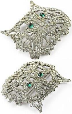 KTF Trifari'Alfred Philippe' Pave Openwork and Emerald Cabochon Eyes Cat