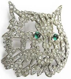 KTF Trifari'Alfred Philippe' Pave Openwork and Emerald Cabochon Eyes Cat