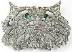 KTF Trifari'Alfred Philippe' Pave Openwork and Emerald Cabochon Eyes Cat