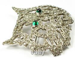 KTF Trifari'Alfred Philippe' Pave and Emerald Cabochon Eyes Cat Face Pin