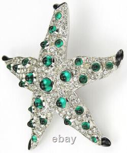 KTF Trifari'Alfred Philippe' Pave and Emerald Cabochons Starfish Pin