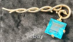 LARGE VINTAGE SIGNED Crown Trifari Aqua Crystal Dangle Alfred Philippe Brooch