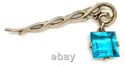 LARGE VINTAGE SIGNED Crown Trifari Aqua Crystal Dangle Alfred Philippe Brooch