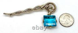 LARGE VINTAGE SIGNED Crown Trifari Aqua Crystal Dangle Alfred Philippe Brooch
