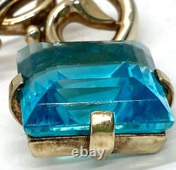 LARGE VINTAGE SIGNED Crown Trifari Aqua Crystal Dangle Alfred Philippe Brooch