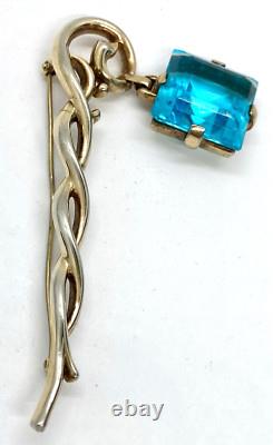 LARGE VINTAGE SIGNED Crown Trifari Aqua Crystal Dangle Alfred Philippe Brooch
