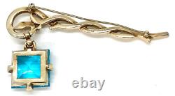 LARGE VINTAGE SIGNED Crown Trifari Aqua Crystal Dangle Alfred Philippe Brooch