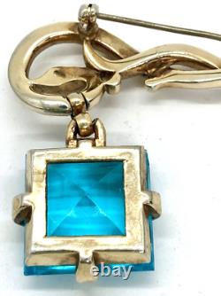 LARGE VINTAGE SIGNED Crown Trifari Aqua Crystal Dangle Alfred Philippe Brooch