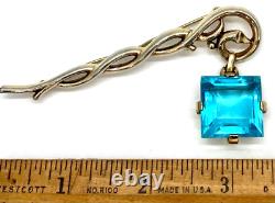 LARGE VINTAGE SIGNED Crown Trifari Aqua Crystal Dangle Alfred Philippe Brooch