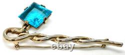 LARGE VINTAGE SIGNED Crown Trifari Aqua Crystal Dangle Alfred Philippe Brooch