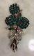 Large TRIFARI ALFRED PHILIPPE Green Rhinestone Enamel Flower Pin Brooch Unsigned