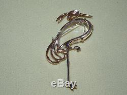 Large TRIFARI Alfred Philippe Gold Plated Sterling Heron Jelly Belly Brooch Pin