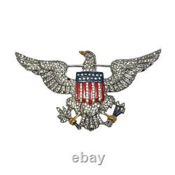 Large TRIFARI Alfred Philippe Patriotic Eagle Brooch Enamel Pave Book Piece