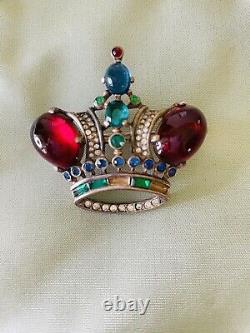 Large Trifari Crown Brooch Pin Vintage Sterling Silver Alfred Philippe 1940s