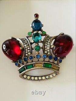 Large Trifari Crown Brooch Pin Vintage Sterling Silver Alfred Philippe 1940s