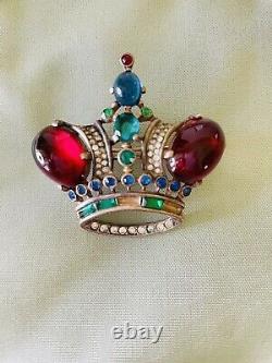 Large Trifari Crown Brooch Pin Vintage Sterling Silver Alfred Philippe 1940s