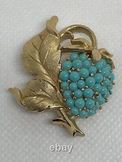 Leaf and Berry Crown Trifari Alfred Philippe Bouquet Turquoise Brooch h