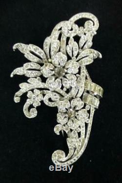 Lg. Vintage Crown TRIFARI Alfred Philippe Floral Rhinestone Fur Clip Brooch