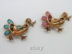Lot of 2 VTG Trifari ALFRED PHILIPPE Gripoix Glass PETALETTES DUCK Brooch Pins