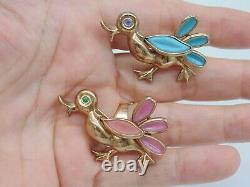 Lot of 2 VTG Trifari ALFRED PHILIPPE Gripoix Glass PETALETTES DUCK Brooch Pins