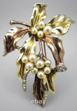 Lovely Alfred Philippe For Trifari Sterling Gold Tone Faux Pearl Brooch Pin Clip