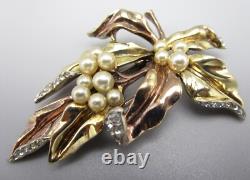 Lovely Alfred Philippe For Trifari Sterling Gold Tone Faux Pearl Brooch Pin Clip