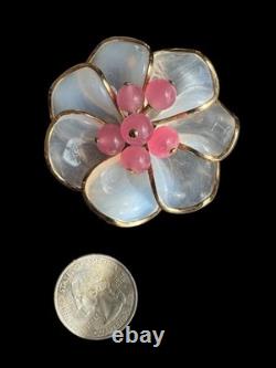 Luxe Poured Opaline Pink Art Glass Petals Trifari Alfred Philippe Vintage Brooch