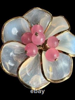 Luxe Poured Opaline Pink Art Glass Petals Trifari Alfred Philippe Vintage Brooch