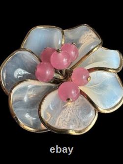 Luxe Poured Opaline Pink Art Glass Petals Trifari Alfred Philippe Vintage Brooch