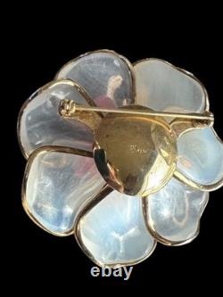 Luxe Poured Opaline Pink Art Glass Petals Trifari Alfred Philippe Vintage Brooch