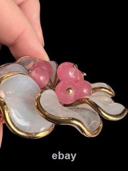 Luxe Poured Opaline Pink Art Glass Petals Trifari Alfred Philippe Vintage Brooch
