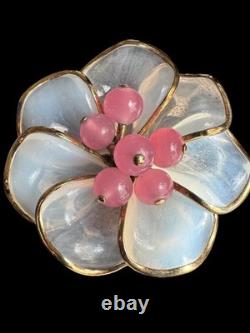 Luxe Poured Opaline Pink Art Glass Petals Trifari Alfred Philippe Vintage Brooch