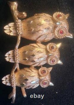 Mint Trio Of Owls VTG 1964 Book Piece Signed Crown Trifari Alfred Philippe Era
