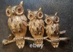 Mint Trio Of Owls VTG 1964 Book Piece Signed Crown Trifari Alfred Philippe Era