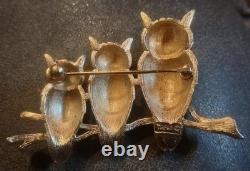 Mint Trio Of Owls VTG 1964 Book Piece Signed Crown Trifari Alfred Philippe Era