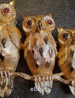Mint Trio Of Owls VTG 1964 Book Piece Signed Crown Trifari Alfred Philippe Era