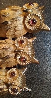 Mint Trio Of Owls VTG 1964 Book Piece Signed Crown Trifari Alfred Philippe Era
