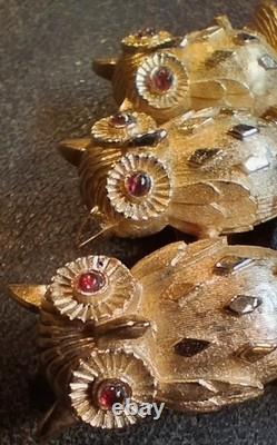 Mint Trio Of Owls VTG 1964 Book Piece Signed Crown Trifari Alfred Philippe Era