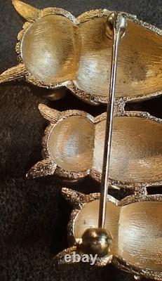 Mint Trio Of Owls VTG 1964 Book Piece Signed Crown Trifari Alfred Philippe Era