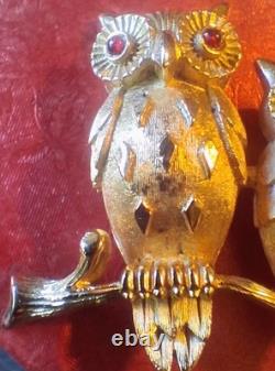 Mint Trio Of Owls VTG 1964 Book Piece Signed Crown Trifari Alfred Philippe Era