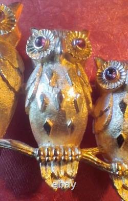 Mint Trio Of Owls VTG 1964 Book Piece Signed Crown Trifari Alfred Philippe Era