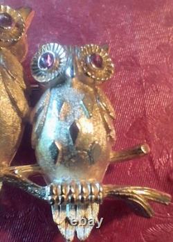 Mint Trio Of Owls VTG 1964 Book Piece Signed Crown Trifari Alfred Philippe Era