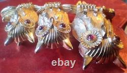 Mint Trio Of Owls VTG 1964 Book Piece Signed Crown Trifari Alfred Philippe Era